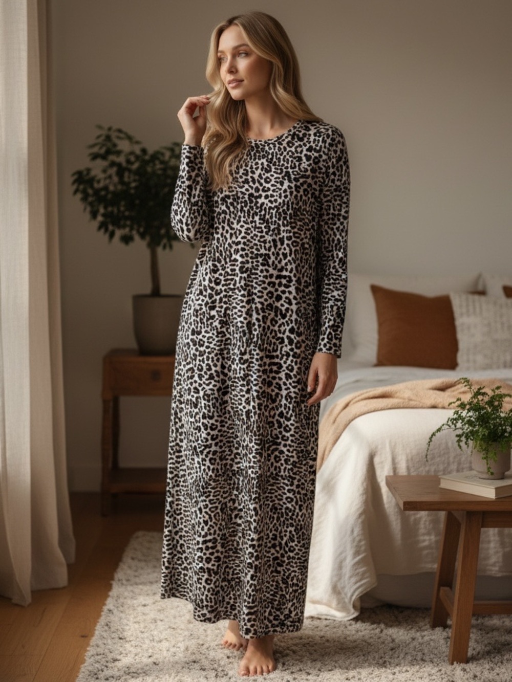 Soma XXL Leopard Print Maxi Nightgown Soft Cotton Modal Cozy Sleep Dress - Picture 2 of 5